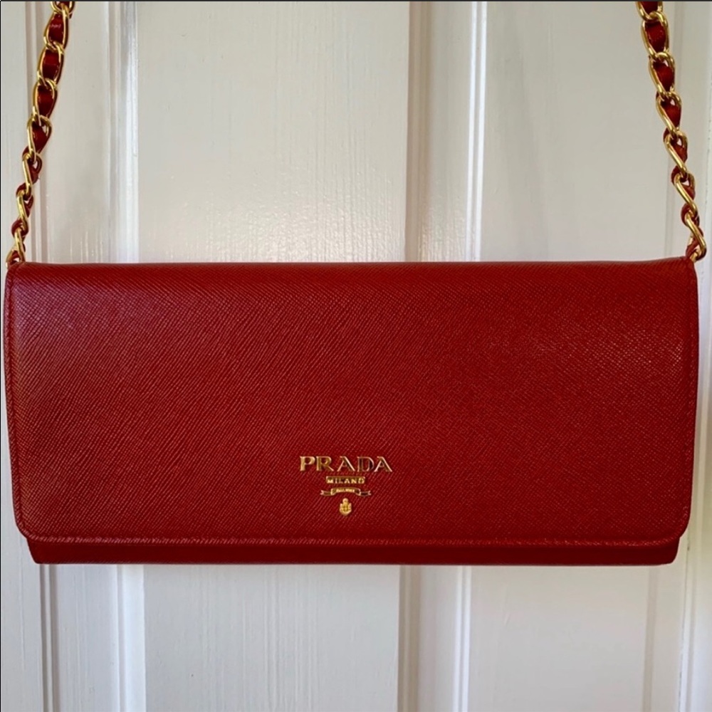Prada Saffiano Wallet on Chain Pristine Condition
